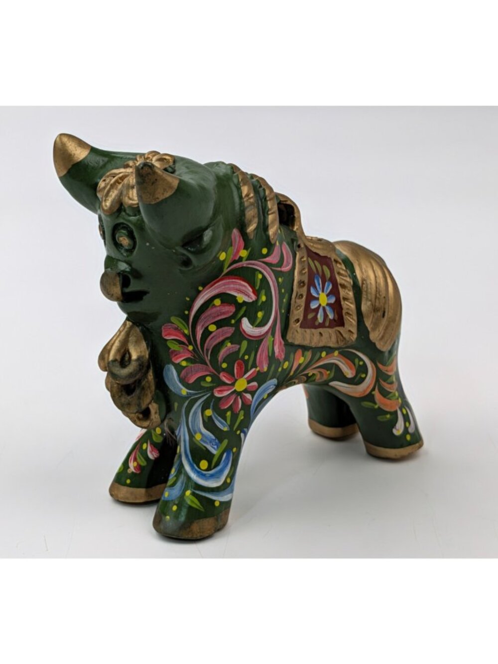 Peruvian Green Pucara Bull 4.5" Folk Art Ceramic Multicolor Peru Figurine - Picture 2 of 10